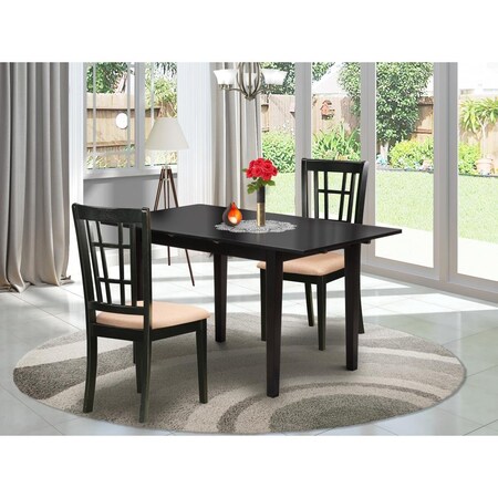 East West Furniture 3 Piece Norfolk Modern Dinette Set - Black NONI3-BLK-C